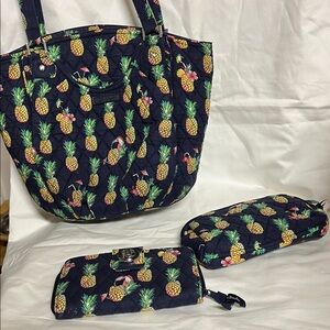 Vera Bradley Pineapple Print Tote and Pouch Set